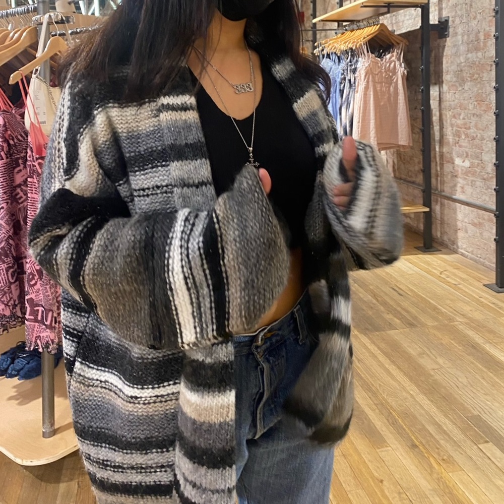 bdg grey white and black striped cardigan